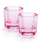 2 Pack Dappen Dish Cups for Nail Art Acrylic Liquid, Pink Glass Nail Monomer Liquid Bowl Dampen Dish Acrylic Powder Holder, Acrylic Glass Jar for Nails (HJ-NAPB055-Pink-2pcs)