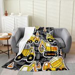 Erosebridal Cartoon Excavator Blanket for Kids Boys Girls,Yellow Grey Tractors Throw Blanket Baby 30x40,Equipment Truck Fleece Blanket Sofa Bed Couch Decor,Construction Vehicles Bed Blanket