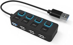 USB 3.0 Hub,4-Port Mini USB hub 3.0,2.0 Hub with Individual LED Power Switches,USB Expander for Laptop,PC,MacBook,Flash Drive,Console, Printer,Camera,Keyborad,Mouse,and More USB Devices