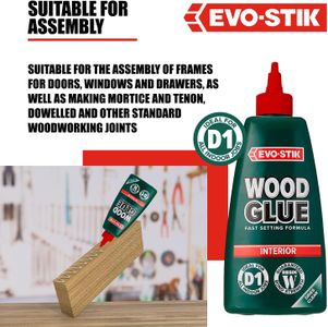 EVO-STIK Extra Strong Wood Glue 500ml – Fast Setting, Dries Clear