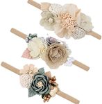 PABOBIT Baby Girl Flower Nylon Headband-Elastic Hair Band Handmade Bow For Newborn Infant Toddler Pack of 3 (Multicoloured)