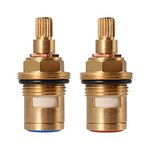 Replacement Brass Pair Ceramic Stem Disc Cartridge Mixer Hot and Cold Tap Inner Faucet Bathroom Basin Valve Quarter Turn G1/2" for Bathroom Kitchen Tap(1 Pair Hot & Cold)