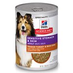 Hill's Science Diet Sensitive Stomach & Skin, Adult 1-6, Stomach Sensitivity Support, Wet Dog Food, Turkey & Rice Stew, 12.5 oz Can, Case of 12