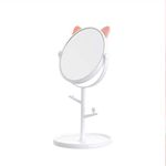 pepplo Tabletop Cat Shape Makeup Mirror Shaving Mirror, Free Standing Table Vanity Mirror On Stand With Rotation (1Pcs, White) Round, Framed