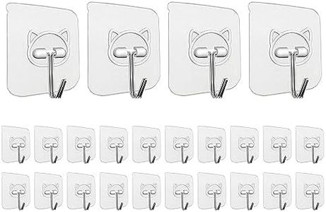 Elegana Adhesive Hooks for Hanging 24 Pack,Heavy Duty Wall Hooks 33 lbs 304 Stainless Steel Self Adhesive Sticky Hooks Waterproof Bathroom Hooks Transparent Sticky Hooks for Kitchen Glass Door