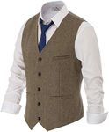 PJ PAUL JONES British Style Wool Tweed Suit Vest Mens Slim fit Vintage Waistcoat - brown - Large