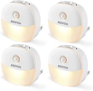 AUVON Plug in Night Light with Motion Sensor and Dusk to Dawn Sensor, Mini Warm White LED Nightlight with 1-50 lm Adjustable Brightness for Bathroom, Hallway, Stairs, Bedroom, Kitchen, 4 Packs