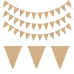 60PCS 20M Rustic Burlap Banner Bunting, Linen Bunting Burlap Triangle Flags Hessian Banner for Wedding Favours,Baby Showers, Room or Garden Decorations, 13X17CM