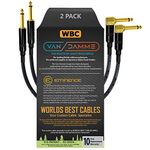 2 Units - 15 CM - Van Damme Pro Grade Classic XKE - Premium Ultra-Flexible Multi-Shielded Guitar Instrument Effects Patch Cable w/Eminence Straight & Angled Gold 6.35mm TS Plugs & Staggered Boots