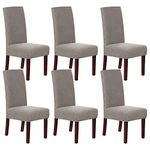 H.VERSAILTEX Stretch Dining Chair Covers Set of 6 Chair Covers for Dining Room Parsons Chair Slipcover Chair Protectors Covers Dining, Feature Textured Checked Jacquard Fabric, Taupe