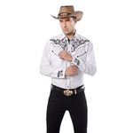 EL PIONERO Men's Western Shirt Long Sleeve Embroidered Cowboy Casual Snap Button Shirt, White, Large