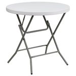 Flash Furniture 2.63-Foot Plastic Folding Table, Granite White, 32" Round