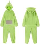 Teletubbies Costume, Adult Pyjamas, Women's Long One-Piece Onesie, Women's Unisex Animal One-Piece Costume, Cosplay, Homewear Fleece Onesie with Hood Halloween Cosplay (Green, S)