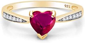 AFFY Simulated Ruby & Cubic Zirconia Solitaire Heart Promise Ring 14k Yellow Gold Over Sterling Silver Gift For Her Ring Size-7