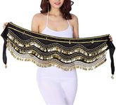 Lauthen.S 248 Gold Coins Belly Dance Hip Scarf Tribal Belt Halloween Gypsy Costume Accessory Black