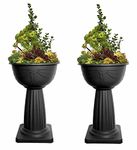 HOMION Set of 2 Pedestal Flower Plant Planter Pot 40cm Black Jardinière Round Planter Pot Venetian Plastic Garden Bowl Free Standing