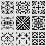 9 Pieces Floor Painting Stencils Large Tile Stencils Wall Drawing Pattern Templates Floor Stencils Kit in 9 Styles for Painting Linoleum Floor Wall Wood Tiles Cement Decor (Simple Style,4 x 4 Inch)