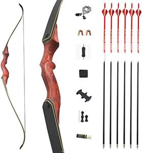 60 Inch Takedown Recurve Bow and Arrow Set Traditional Longbow Draw Weight 25-65lbs Right Hand Left Hand American Hunting Longbow for Outdoor Hunting Practice (30 Lbs, Right red kit)