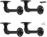 Set of 4 Pipe Shelf Brackets Black Iron Pipe Brackets Rustic Wall Mounted DIY Rustic Shelving Brackets Hanging Custom Metal Brackets for Wood Floating Shelves (5.12x3.15"(8x13cm))