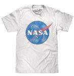 Tee Luv Distressed NASA Shirt - Vintage NASA Meatball Logo T-Shirt (White) (M)