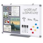 Swansea Magnetic Whiteboard 2 in 1 Frabic Pin Noticeboard with Dry Erase Maker + 6 Pushpins,60x45cm