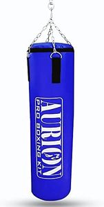 Aurion Blue 2 Feet (24 Inches) Heavy Duty Unfilled Synthetic Leather Boxing Punching Bags | Pro Quality Stainless Steel Hanging Chain | MMA | Kickboxing | Muay Thai | Taekwondo | Judo | Karate