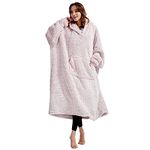 Oversized Teddy Fleece Hoodie Blanket for Women Cuddly Sherpa Wearable Snuggle Blanket Hoody for Adults Kids Men Teenager, Super Warm and Soft,Pink, Oversize Long