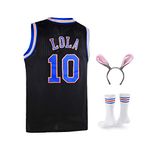 Lola #10 Bunny Space Mens Movie Jersey Looney Basketball Jersey with Head Hoop & Socks Black L