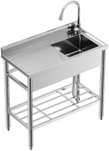 GarveeTech Freestanding Stainless Steel Sink, NSF Commercial Restaurant Kitchen Sink Set with Faucet and Cold & Hot Water Pipe, Single Bowl Sink for Kitchen, Bar, Garage, Backyard (47in)