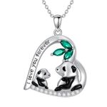 YAFEINI Panda Necklace for Women Girls 925 Sterling Silver Heart Panda Pendant Necklace Jewellery Gifts for Mother and Daughter(Panda Necklace)