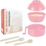 RORBAM Microwave Ramen Cooker,Ramen Bowl With Chopsticks and Spoon,For Office College Dorm Room Essentials Instant Lunch Ideal for Shin and Buldak Noodle On The Go, Dishwasher-Safe,BPA-Free. (Pink)