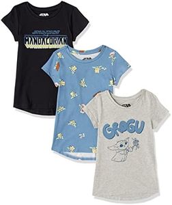Amazon Essentials Disney | Marvel | Star Wars | Princess Camisetas Tipo Túnica de Manga Corta Niña, Pack de 3, Paquete de 3 Star Wars Grogu Y Amigos, 6-7 años