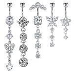 VCMART 14G Belly Button Ring Belly Rings for Women Surgical Steel Belly Button Rings Dangling Butterfly Diamond Belly Button Piercing Jewelry for Women