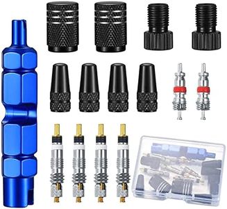 TOOINKCV Pack of 15 Bicycle Valve Core, Bicycle Valve Adapter, French Presta Valve Adapter, Valve Caps Bicycle Valve, Presta Schrader Converter, Valve Core Remover Tool