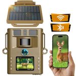 Trail Camera Solar Powered, 4K 46MP WiFi Bluetooth Outdoor Game Hunting Cameras with a Solar Panel 950nm Night Vision Motion Activated IP66 Waterproof Trail Cam for Wildlife Monitoring