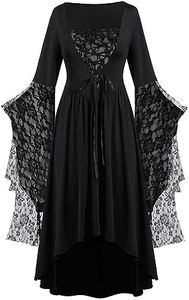 Disfraz de Halloween para Mujer Falda Larga Retro Vestido Medieval Mujer Falda Sexy con Tirantes de Encaje y Cuello Cuadrado Vestido con Mangas Dolman Trajes de Reina de Fiesta (Dark Gray, XXL)