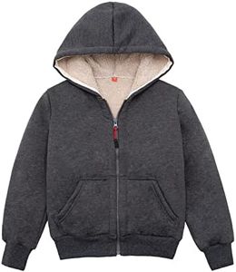 ThCreasa Kids Sherpa Lined Zip Up Hoodie Long Sleeve Solid Warm Winter Hooded Sweatshirt Dark Grey S(6)