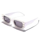 Pearl Rectangular Candy colors Sunglasses Vintage Retro Diamond Narrow Square Rhinestone Party Sun Glasses UV400, White, Medium