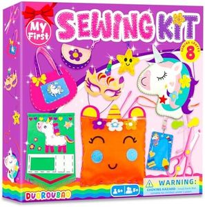 DUOROUBAO Unicorn Sewing Kit for Kids - 8-in-1 Kids Sewing Kit - Easy to Do Craft Kits for Ages 5-8 - Sewing Crafts - Extra Felt Stickers for Decoration - No Mess with Full Instructions