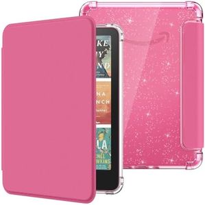 MoKo Case for 7" Kindle Paperwhite 12th Generation 2025/2026 & Kindle Colorsoft 2024/2025,Glitter Clear Kindle Case, Flexible Clear Soft TPU Back Cover Light Shell with Auto Wake/Sleep, Magenta
