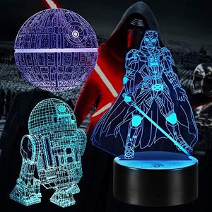 Star Wars Lampe,3D LED Illusion Lampe Avec Télécommande 16 Couleurs Changemen Noël pour Enfants Garçons Filles Fans Cadeaux