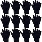 12 Pairs Winter Knit Gloves Adult Warm Stretchy Magic Gloves for Men Women Teens, Black, Small