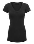 Lock and Love WT1606 Womens Basic Fitted Short Sleeve V-Neck T Shirt L Black