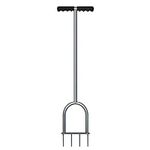 Walensee Lawn Spike Aerator, T-Handle, Manual Dethatching and Soil Aerating Tool with Four Iron Spikes, 35.5 Inches, Grey