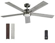 52 Inch Ceiling Fan Brushed Nickel: Vagizm Remote Controlled Dimmable Light Combo - Quiet Reversible - 5 Blades (Brushed Nickel+Gray)