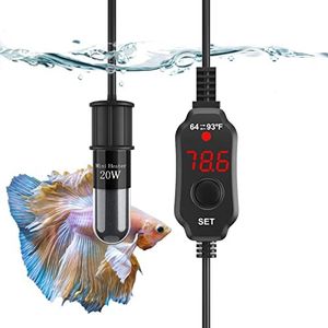 SILICAR Mini Aquarium Heater, 20W Fish Tank Heater with Built-in Thermometer, LED Display, External Temperature Controller, Submersible Turtle Tank Heater for 0.5-1 Gallon