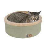 K&H Pet Products Heated Cat Bed Thermo-Kitty Bed, Heated Pet Bed for Indoor Cats and Small Dogs, Electric Thermal Plush Warming Pet Bed, Calming Cat Heating Bed, Large 20 Inches Round Sage/Tan