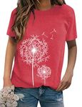 Dresswel Women Dandelion T-Shirt Cute Graphic Print Crew Neck Short Sleeve Summer Tops Basic Tshirts