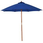 Outsunny 2.5m Garden Parasol Umbrella, Outdoor Market Table Umbrella with Wooden Pole & 8 Fibre Glass Ribs, Round Sun Shade Canopy, Blue