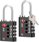 Forge Dual-Opening: Key or Combination Access Lock, TSA Approved Locks for Luggage, Pelican case, Travel, Gym, School, Stainless Steel Shackle. (Black 2 Pk)